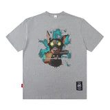 Men T Shirt Amekaji Vintage Printed Pure Cotton Loose Short Sleeve T-shirt for Men and Women