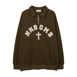 Men Hoodie Printed Sweater for Boys Spring and Autumn Half Zipper Casual