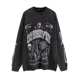 Men Long Sleeve Shirt Punk Vintage Printed Washed Long Sleeve T-shirt for Men and Women