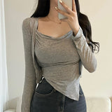 Women Long Sleeve Shirt Vest Long Sleeve Cardigan Jacket U Neck