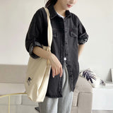 Women T-shirt Denim Shirt Women's Autumn Loose All-Matching Long Sleeve