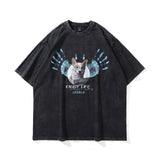 Men T Shirt Worn Looking Washed-out Portrait Short-Sleeved T-shirt Men Hiphop