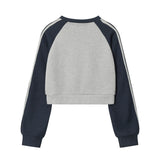 Women Hoodie Printed Short Sweater for Girls round Neck Multicolor Long Sleeve