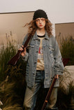 Unisex Jacket Fall Frayed Hem Denim Jacket Women's Clothing