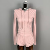 Women Long Sleeve Shirt Hooded Cardigan Long Sleeve Coat Shorts Casual