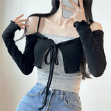 Women Long Sleeve Shirt Cardigan Jacket Long-Sleeved Top Short