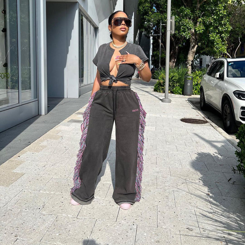 Women Cargo Pants Women's Stitching Design Loose Mopping Casual Pants