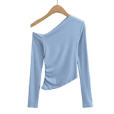 Women's T-Shirt Long-Sleeved T-shirt Women's Autumn Slim-Fit Pleated Bottoming Shirt Top