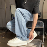 Men Sweatpants Chessboard Grid Drape Ice Silk Pants Men's Summer Straight Hong Kong Style