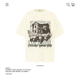 American vintage street T-shirt graffiti print men and women summer loose pure cotton