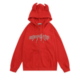 Men Hoodie Devil Horn Hoodie Coat Skeleton Printed Hood Coat Autumn and Winter