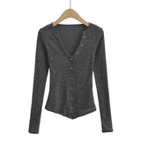 Women T-Shirt Top Women Autumn and Winter Undershirt Short V-neck Knitted