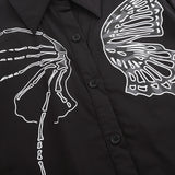 Women Long Sleeve Shirt Butterfly Print Long Sleeve Shirt Women's Loose Autumn Short