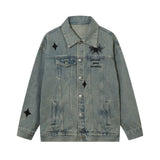 Men Denim Jacket XINGX Denim Jacket Men and Women Couple Loose Washed-out Jacket