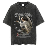 Men Fashion Washed T Shirt Commemoration of the statue