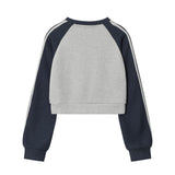 Women Hoodie Printed Short Sweater for Girls round Neck Multicolor Long Sleeve