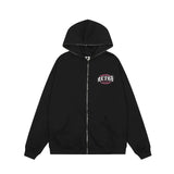 Men Hoodie Flame Letter Embroidered Hooded Coat Masked Zipper Cardigan Sweater