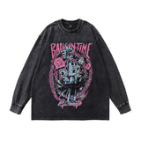 Men Long Sleeve Shirt Angel Print Washed Long Sleeve Bottoming T-shirt for Men and Women