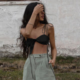 Women Halter Tops Spring Sexy V-neck Lace-up Tube Top Amazon