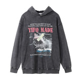 Men Hoodie Washed Vintage Printed Hoodie Men