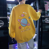 Men Hoodie Sweater Men's Spring and Autumn Printed Coat Hong Kong Style Loose round Neck
