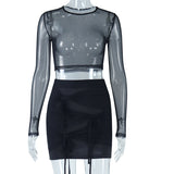 Women Co-Ord Set round Collar Gauze Short T-shirt Skirt Fashion
