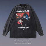 Men Long Sleeve Shirt Cartoon Anime Print Long Sleeve T-shirt Men and Women Street Distressed