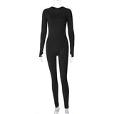 Women Jumpsuit Spring Fashion Slim Fit round Neck Long Sleeves Jumpsuit