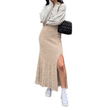 Women Skirt Slit Sheath Skirt All-Match Woolen Dress