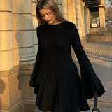 Women Sweater Dress round Neck Knitted Dress Short Skirt Slimming High Waist Long Sleeves