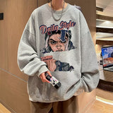 Men Hoodie Sweater Men's Spring and Autumn Anime Print Ins All-Match round Neck