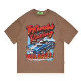 Men T Shirt High Street Print Worn Looking Washed-out Short Sleeve T-shirt Men and Women Loose