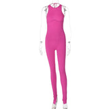Women Jumpsuit Summer Fashion Sexy Backless Lace up Solid Color Jumpsuit