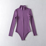 Women T-Shirt High Collar Half Zipper Stretch Slim Fit Long-Sleeved T-shirt