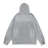 Men Denim Jacket Washed Long-Sleeved Denim Jacket Men's Spring and Autumn Embroidered Hooded Jacket Loose