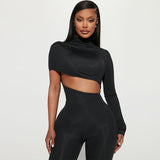 Women Jumpsuit High Elastic Shoulder Long Sleeve Jumpsuit