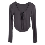 Women Long Sleeve Shirt Bottoming Shirt Curved Top Autumn Long Sleeve