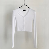 Women Long Sleeve Shirt Short V-neck Cardigan Base Shirt