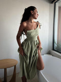 Women Dresses V-neck Skirt with Shoulder Straps Female Elegant Sexy Backless