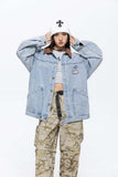 Unisex Jacket Fall Color-Blocking Lapel Denim Jacket Women's Clothing