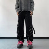 Men Sweatpants Zipper Decorations Pants Straight Cargo Pants Casual Pants