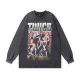 Men Long Sleeve Shirt Vintage Washed and Worn Long Sleeve T-shirt Men and Women Couple's Tops