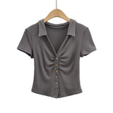 Women T-Shirt Summer Women's Retro Tight Short Short Sleeve T-shirt