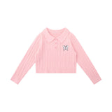 Women Sweater Short Sweater Women's Autumn Polo Collar Slim-Fit Long Sleeve