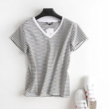 Women T-Shirt Summer Comfortable All-Match Short-Sleeved Striped T-shirt for Students