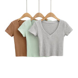 Women T-Shirt Slim V-neck T-shirt Women's Short Sleeve