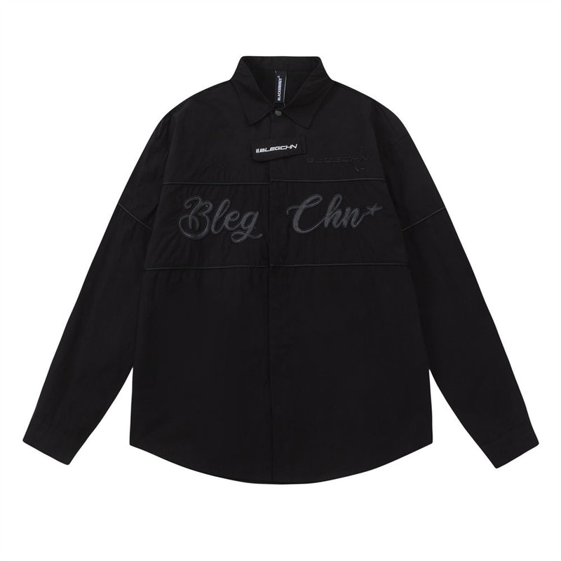 Men Long Sleeved T Shirt Embroidered Letter Long Sleeve Shirt Men's Loose Lapels Shirt