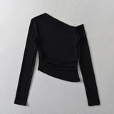 Women's T-Shirt Long-Sleeved T-shirt Women's Autumn Slim-Fit Pleated Bottoming Shirt Top