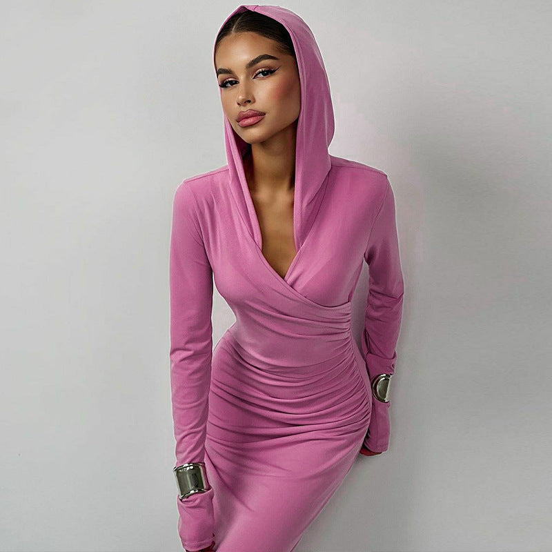 Women Dresses Women Winter Slim-Fit Hood Sports Dress