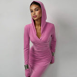 Women Dresses Women Winter Slim-Fit Hood Sports Dress